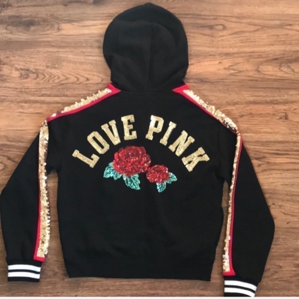 VS PINK Rose Bling Lace-up Top - Black